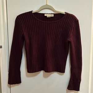 Cropped Ribbed Sweater - Plum